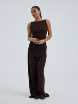 Seamless Basic Fresco | Merino wool Strap Top Dark Brown