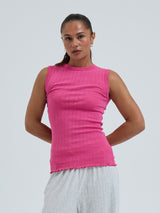 Seamless Basic Jacquard Crush | Cotton Tank Top Berry Pink