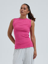 Seamless Basic Jacquard Crush | Cotton Tank Top Berry Pink