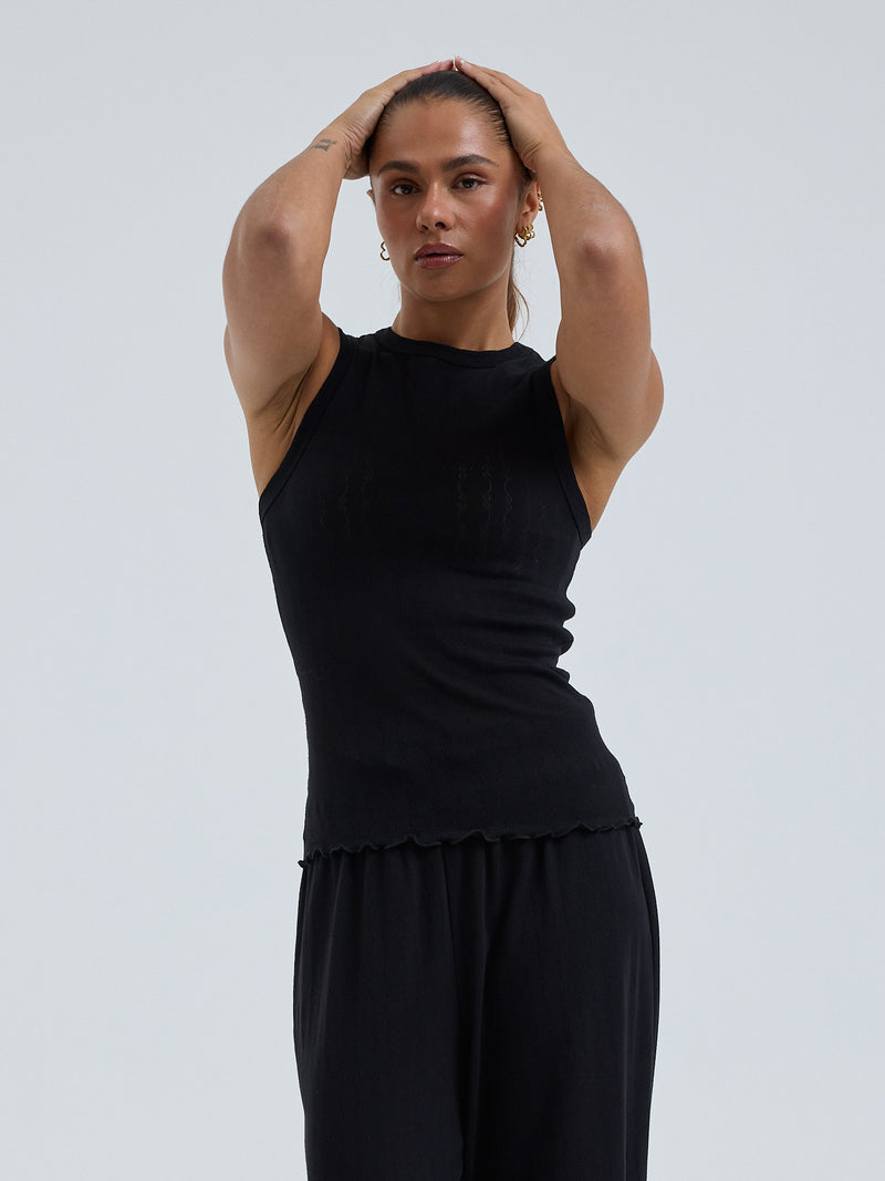Seamless Basic Jacquard Crush | Cotton Tank Top Black
