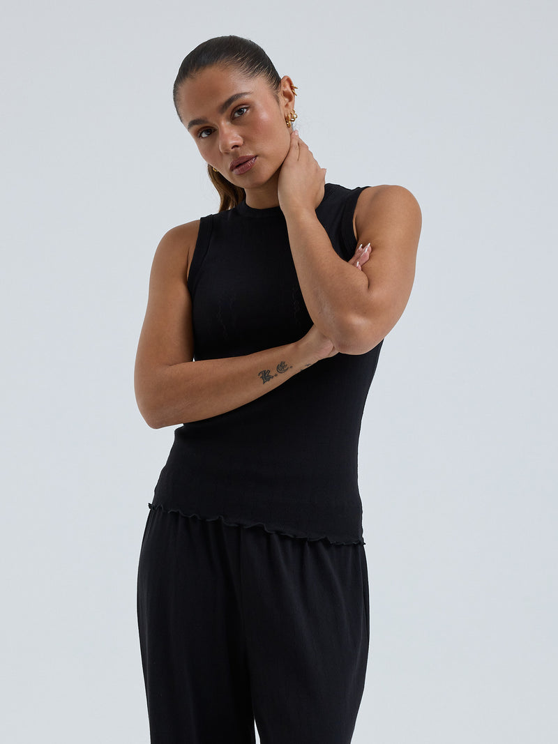 Seamless Basic Jacquard Crush | Cotton Tank Top Black