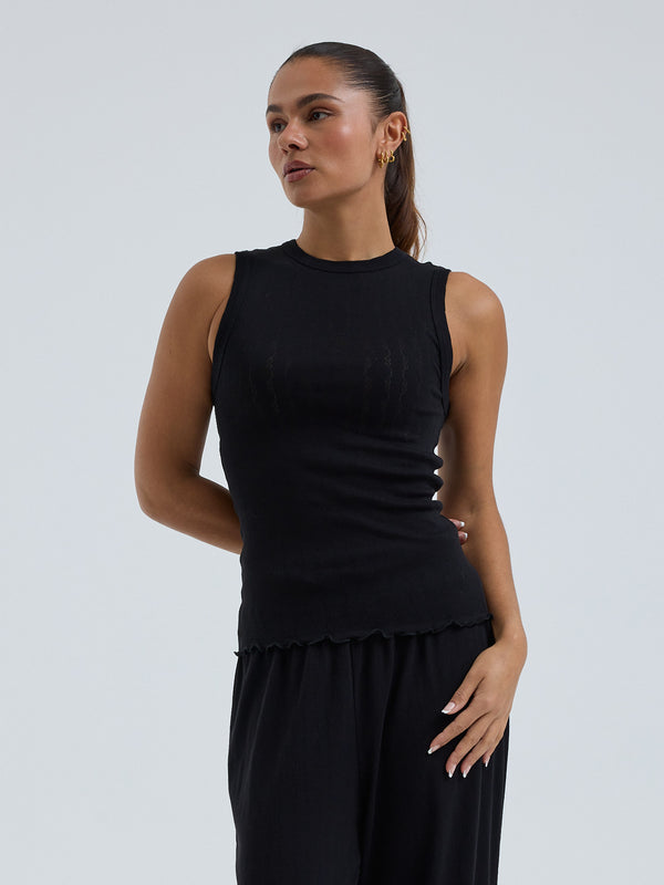 Seamless Basic Jacquard Crush | Cotton Tank Top Black