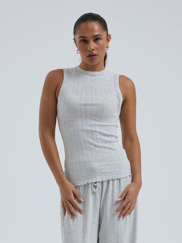 Seamless Basic Jacquard Crush | Cotton Tank Top Lt grey melange