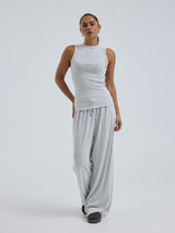 Seamless Basic Jacquard Crush | Cotton Tank Top Lt grey melange