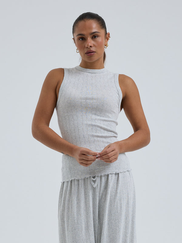 Seamless Basic Jacquard Crush | Cotton Tank Top Lt grey melange