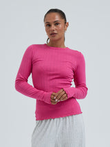 Seamless Basic Jacquard Fiore | Cotton L/S T-Shirt Berry Pink