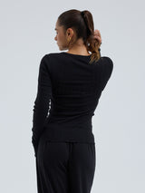 Seamless Basic Jacquard Fiore | Cotton L/S T-Shirt Black