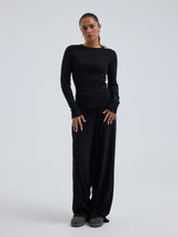 Seamless Basic Jacquard Fiore | Cotton L/S T-Shirt Black