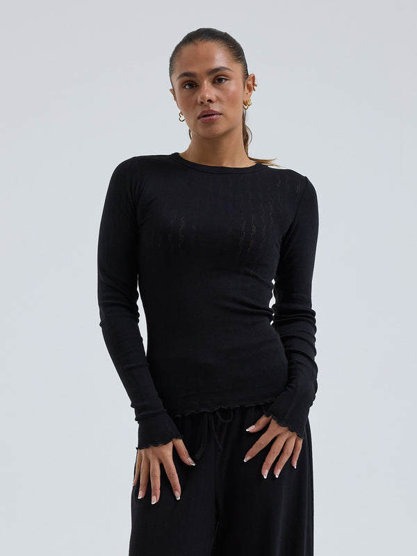 Seamless Basic Jacquard Fiore | Cotton L/S T-Shirt Black