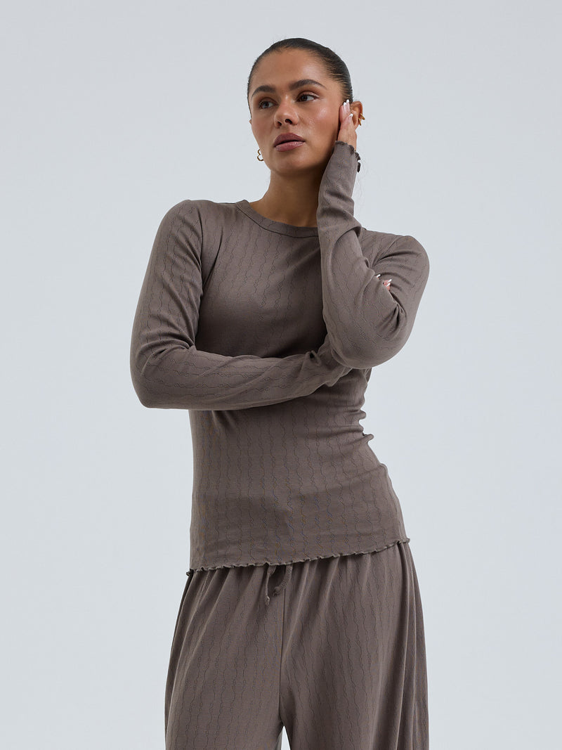 Seamless Basic Jacquard Fiore | Cotton L/S T-Shirt Fungi