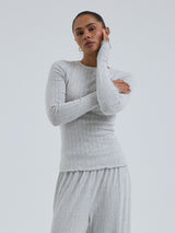 Seamless Basic Jacquard Fiore | Cotton L/S T-Shirt Lt grey melange