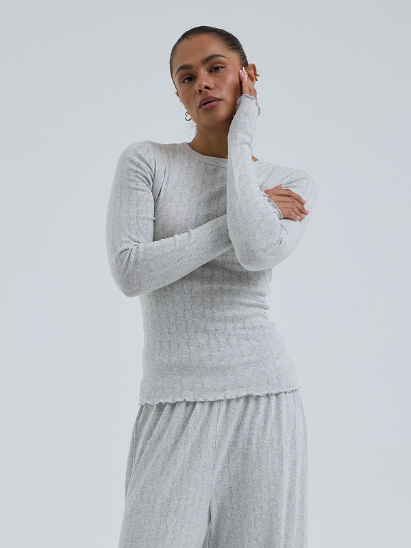 Seamless Basic Jacquard Fiore | Cotton L/S T-Shirt Lt grey melange