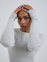 Seamless Basic Jacquard Fiore | Cotton L/S T-Shirt Lt grey melange