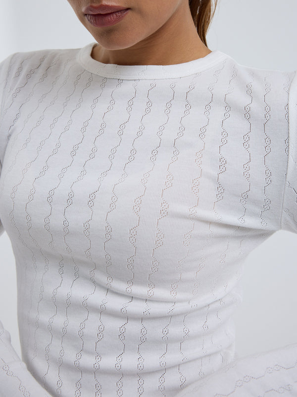 Seamless Basic Jacquard Fiore | Cotton L/S T-Shirt Off-White
