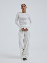 Seamless Basic Jacquard Fiore | Cotton L/S T-Shirt Off-White