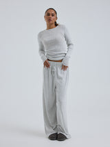 Seamless Basic Jacquard Pants | Cotton Pants Lt grey melange