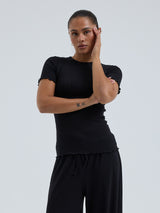 Seamless Basic Jacquard Short Sleeve | Cotton S/S T-Shirt Black