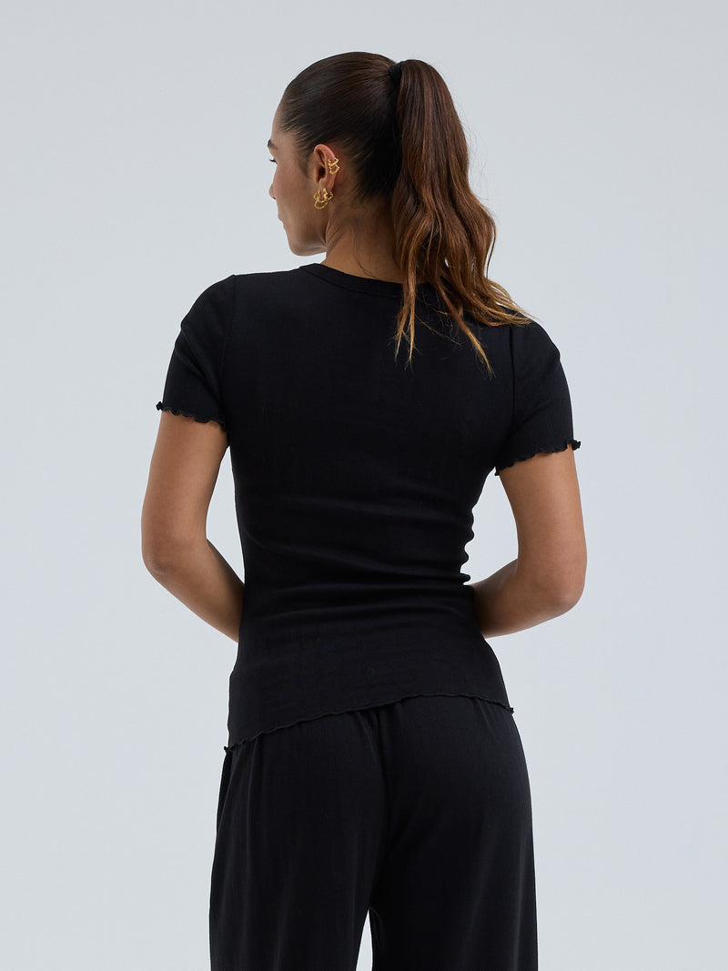 Seamless Basic Jacquard Short Sleeve | Cotton S/S T-Shirt Black