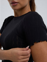 Seamless Basic Jacquard Short Sleeve | Cotton S/S T-Shirt Black