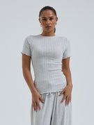 Jacquard Short Sleeve | Cotton - Lt grey melange