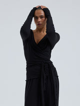 Seamless Basic Jacquard Wrap | Cotton Cardigan Black