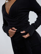 Seamless Basic Jacquard Wrap | Cotton Cardigan Black