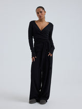 Seamless Basic Jacquard Wrap | Cotton Cardigan Black