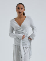 Seamless Basic Jacquard Wrap | Cotton Cardigan Lt grey melange