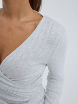 Seamless Basic Jacquard Wrap | Cotton Cardigan Lt grey melange