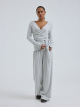 Seamless Basic Jacquard Wrap | Cotton Cardigan Lt grey melange