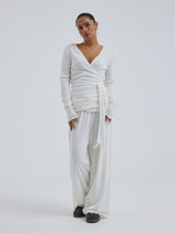 Seamless Basic Jacquard Wrap | Cotton Cardigan Off-White
