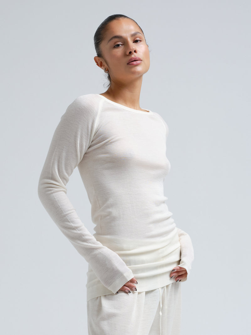 Seamless Basic Jade | Merino wool L/S T-Shirt Off-White