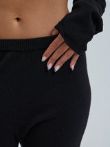 Seamless Basic Knitted leggings | Wool Cashmere T-shirt Black