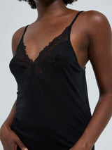 Seamless Basic Lace Silk Cami | Mulberry Silk Cami top Black w. Black