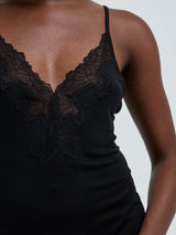 Seamless Basic Lace Silk Cami | Mulberry Silk Cami top Black w. Black