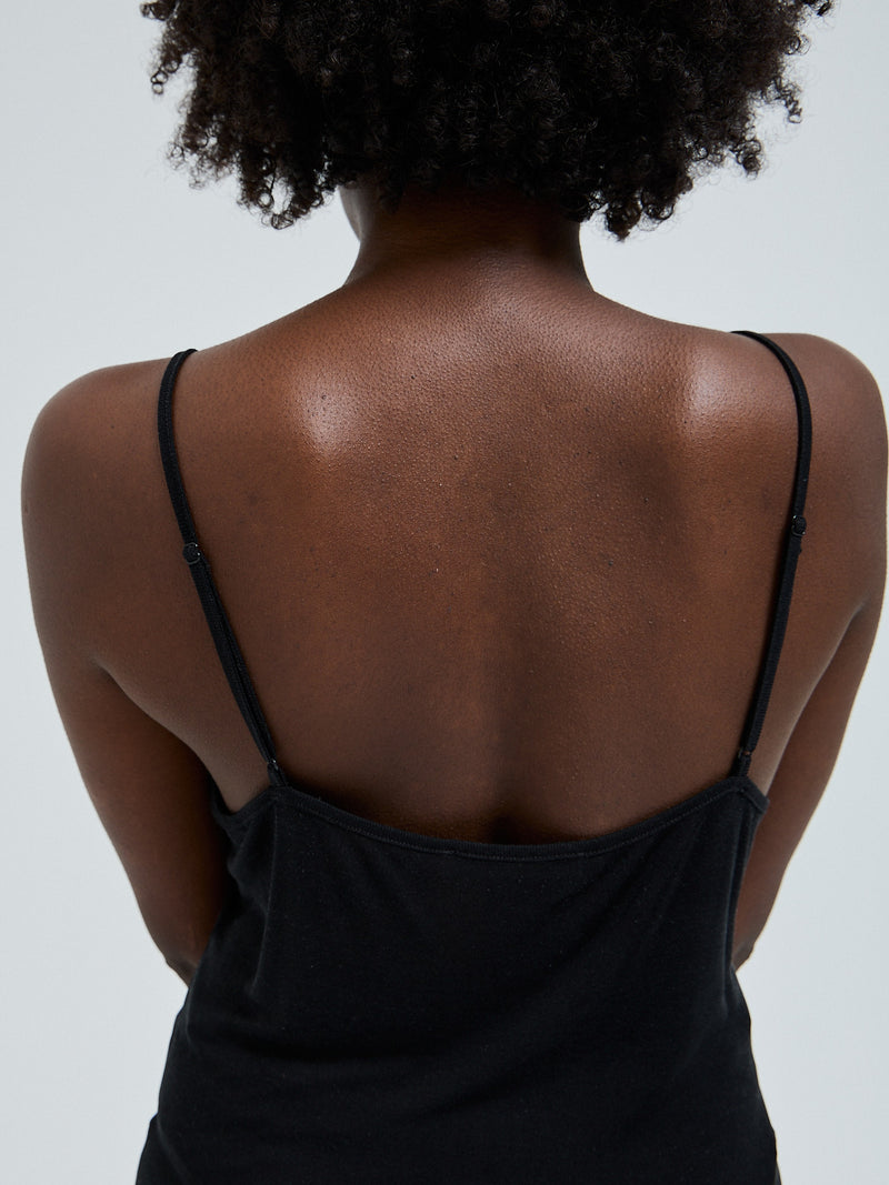 Seamless Basic Lace Silk Cami | Mulberry Silk Cami top Black w. Black