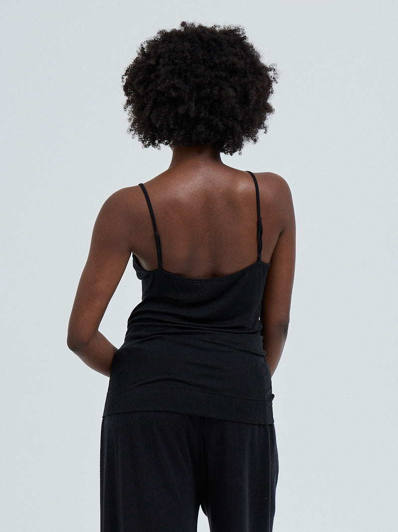 Seamless Basic Lace Silk Cami | Mulberry Silk Cami top Black w. Black