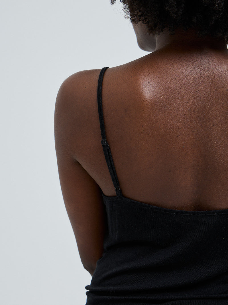 Seamless Basic Lace Silk Cami | Mulberry Silk Cami top Black w. Rosie Beige