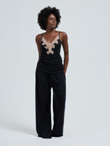 Seamless Basic Lace Silk Cami | Mulberry Silk Cami top Black w. Rosie Beige