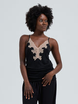 Seamless Basic Lace Silk Cami | Mulberry Silk Cami top Black w. Rosie Beige