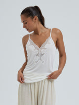 Seamless Basic Lace Silk Cami | Mulberry Silk Cami top Off-White