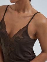 Seamless Basic Lace Silk Cami | Mulberry Silk Cami top Umber Brown