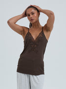 Lace Silk Cami | Mulberry Silk - Umber Brown
