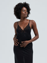 Seamless Basic Lace Silk Slip | Mulberry Silk Slip Dress Black w. Black