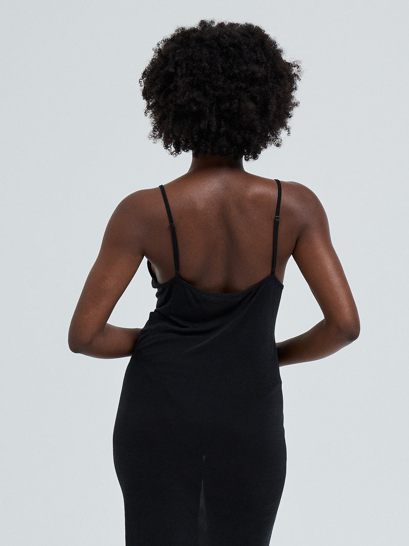 Seamless Basic Lace Silk Slip | Mulberry Silk Slip Dress Black w. Black