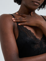 Seamless Basic Lace Silk Slip | Mulberry Silk Slip Dress Black w. Black