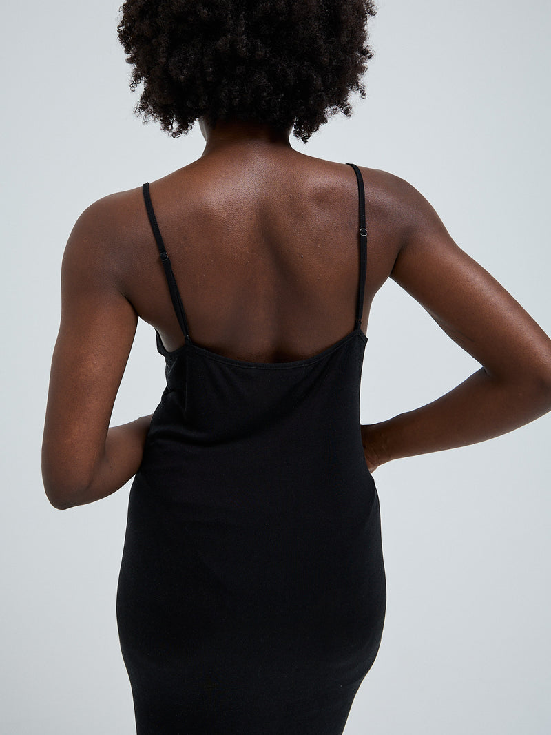 Seamless Basic Lace Silk Slip | Mulberry Silk Slip Dress Black w. Black