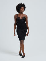 Seamless Basic Lace Silk Slip | Mulberry Silk Slip Dress Black w. Black