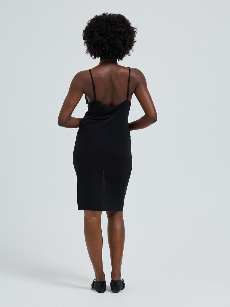 Seamless Basic Lace Silk Slip | Mulberry Silk Slip Dress Black w. Black