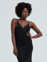 Seamless Basic Lace Silk Slip | Mulberry Silk Slip Dress Black w. Black